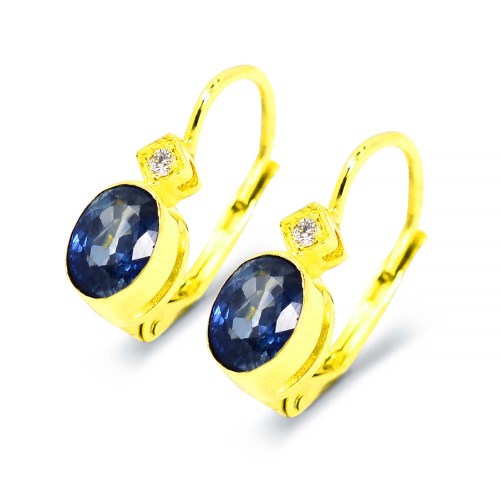 Kék zafír fülbevaló - kapcsos - arany