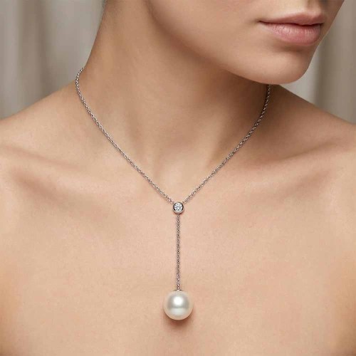 Sósvízi gyöngy lógós nyakék - gyémánttal