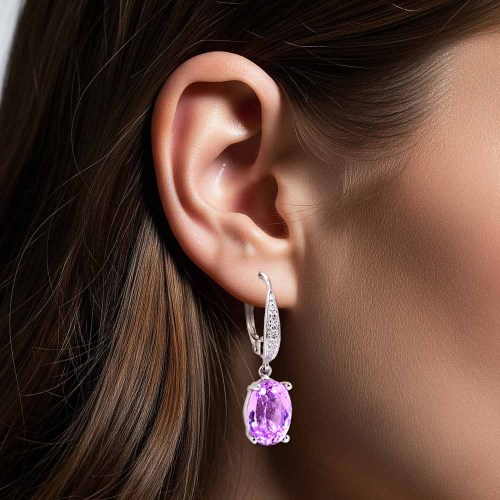 Kunzit fülbevaló gyémántokkal