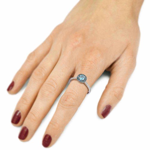 Kék topáz és gyémánt gyűrű, fehérarany