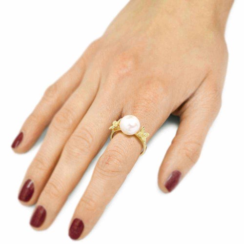 Igazgyöngy gyűrű, arany - Liliom