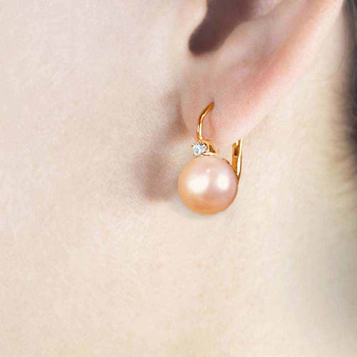 Igazgyöngy classic fülbevaló - 8,5-9 - rózsaszín