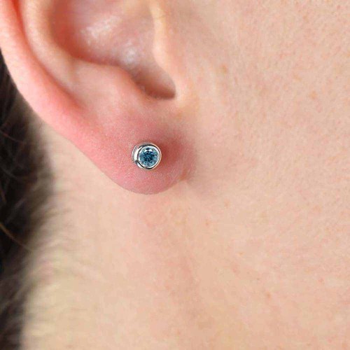 Buton kék gyémánt fülbevaló - 3,5mm