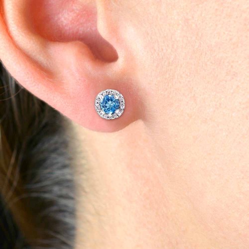 Akvamarin fülbevaló - Halo - fehérarany