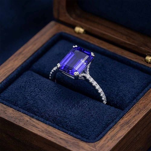 Gyémánt és tanzanit köves gyűrű - Indigo