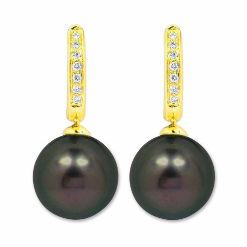 Tahiti gyöngyös gyémánt fülbevaló, 10mm - arany