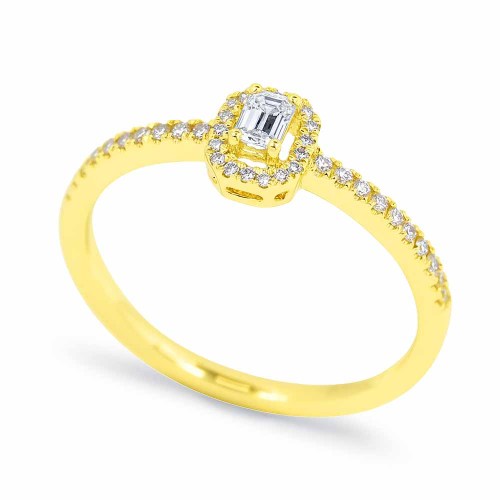 Emerald gyémánt eljegyzési gyűrű - 0,21ct - arany