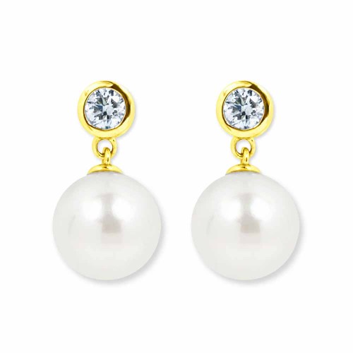 Igazgyöngy fülbevaló bouton gyémánttal - arany