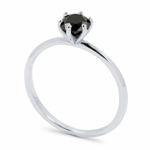 Hatkarmos fekete gyémánt eljegyzési gyűrű - 0,7-0,8 karát