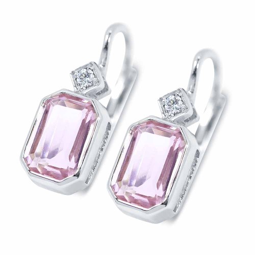 Morganit fülbevaló gyémántokkal - fehérarany