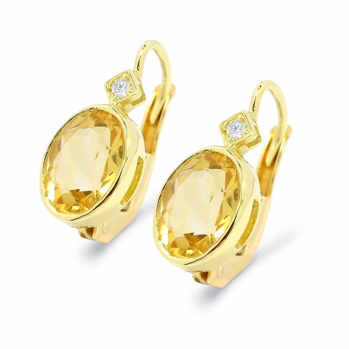 Sárga berill fülbevaló gyémántokkal - arany