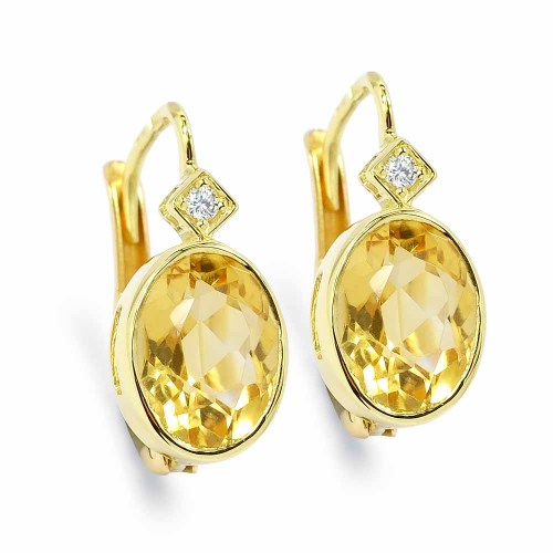 Sárga berill fülbevaló gyémántokkal - arany