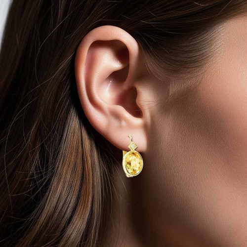 Sárga berill fülbevaló gyémántokkal - arany