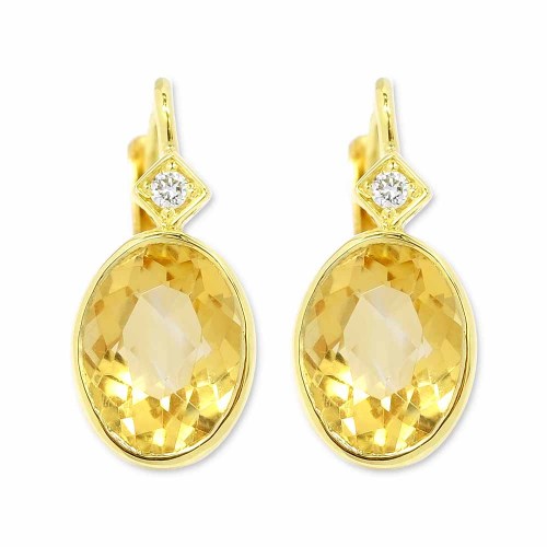 Sárga berill fülbevaló gyémántokkal - arany