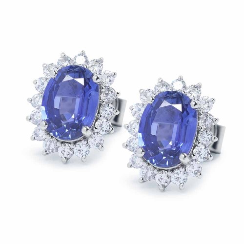 Tanzanit fülbevaló - ovális - fehérarany