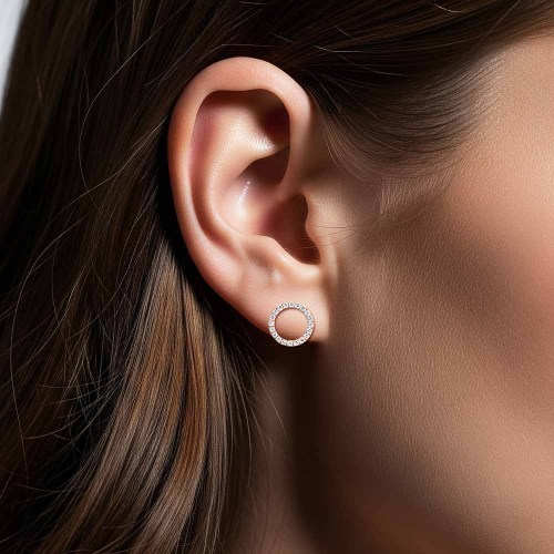 Gyémánt fülbevaló - brill karika - rosegold