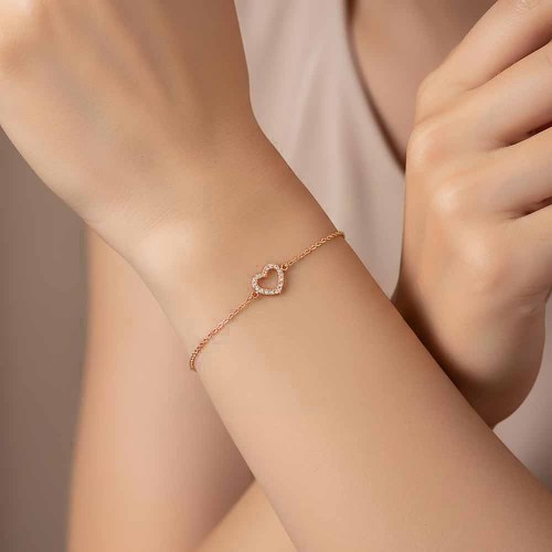 Karika gyémánt karlánc - Szív - rosegold