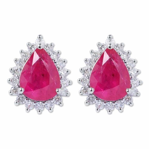 Csepp rubin fülbevaló gyémántokkal - 2,5ct