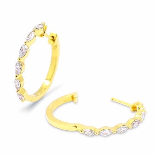 Karika gyémánt fülbevaló, 18K arany - Marquise