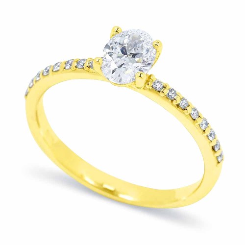 Gyémánt eljegyzési gyűrű - 0,7 karátos ovális - arany