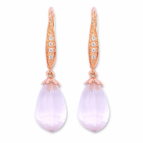 Rózsakvarc fülbevaló gyémántokkal - Inessa