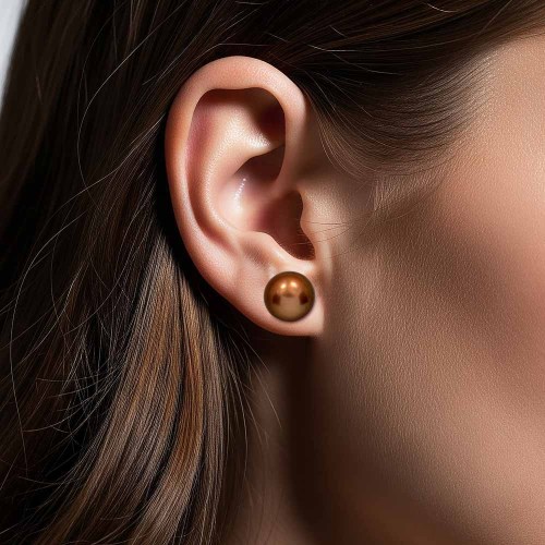 Gyöngy fülbevaló - 8,4mm - aranybarna