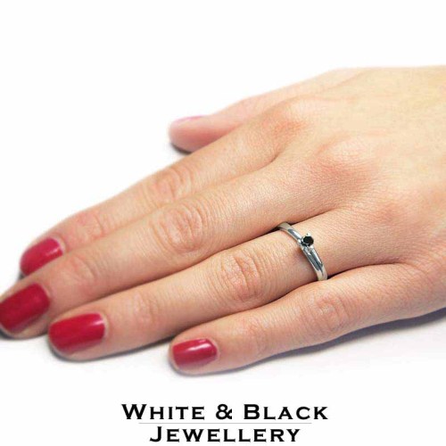 Fekete gyémánt gyűrű - 3,5mm ívelt - fehérarany