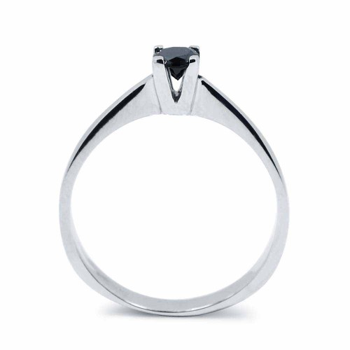 Fekete gyémánt eljegyzési gyűrű - szögletes - fehérarany