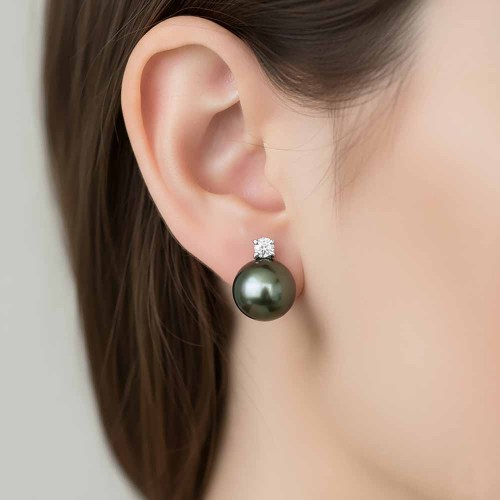 Tahiti gyöngy fülbevaló - gyémánttal
