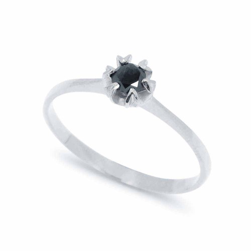 Fekete gyémánt eljegyzési gyűrű - virág - fehérarany