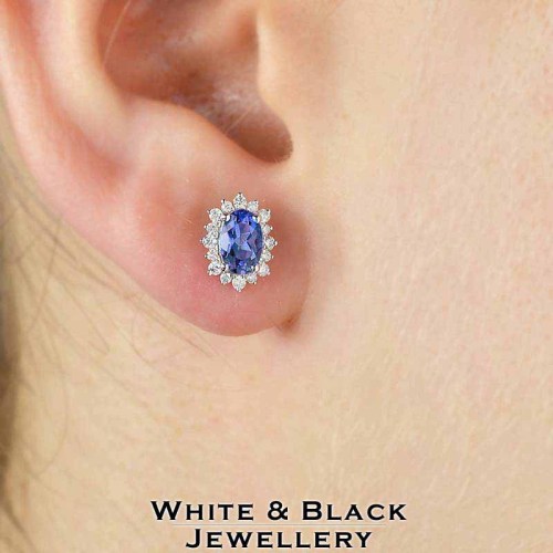 Tanzanit fülbevaló gyémántokkal - fehérarany