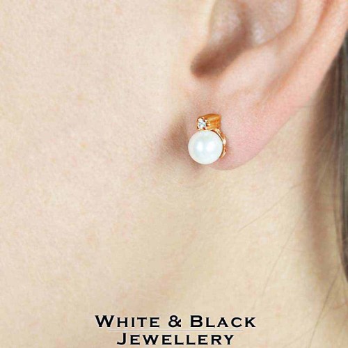 Gyöngy fülbevaló gyémántokkal - 6mm - betűzős, rose