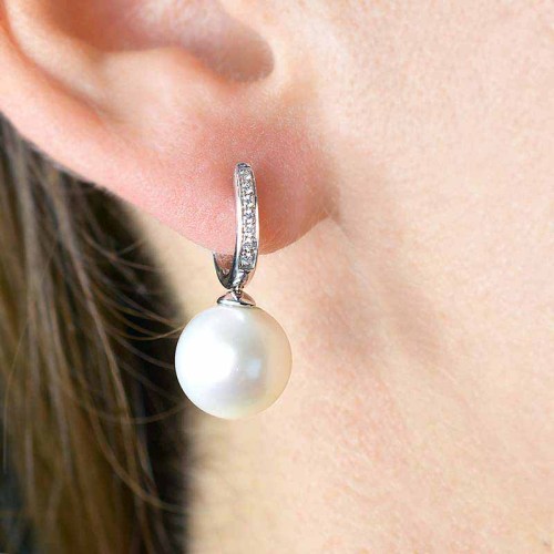 Igazgyöngyös gyémánt fülbevaló - 10mm