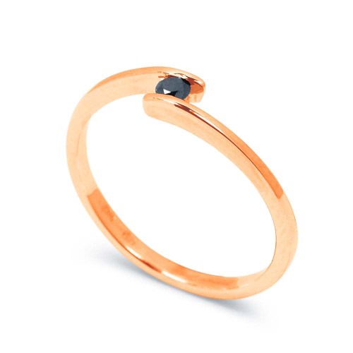 Íves fekete gyémánt gyűrű, rosegold, 2,5mm