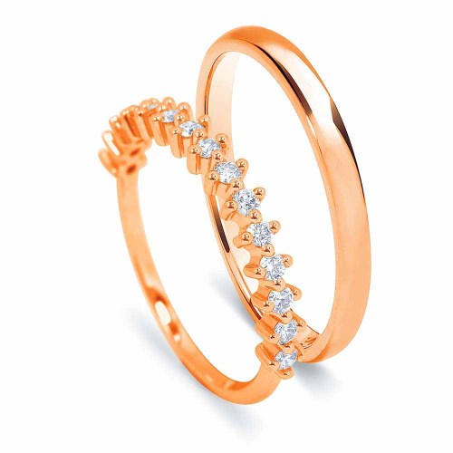 Gyémánt soros karikagyűrű pár - íves - rosegold